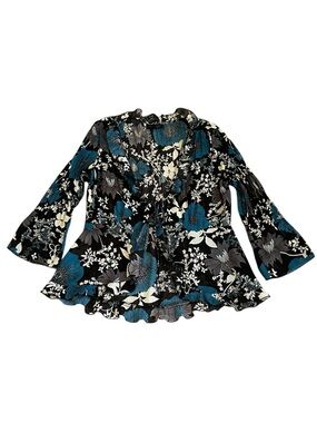 Vintage Floral Tie Front Top Ruffles Flare Sleeve Whimsygoth Fairy Grunge